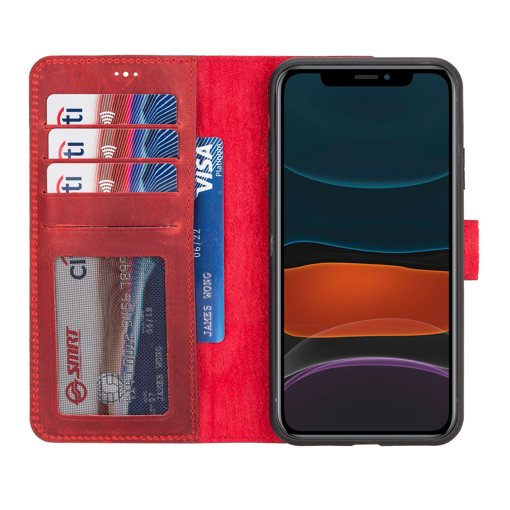 iPhone 11 Pro Max Red Leather Detachable 2-in-1 Wallet Case with Card Holder - Hardiston - 6