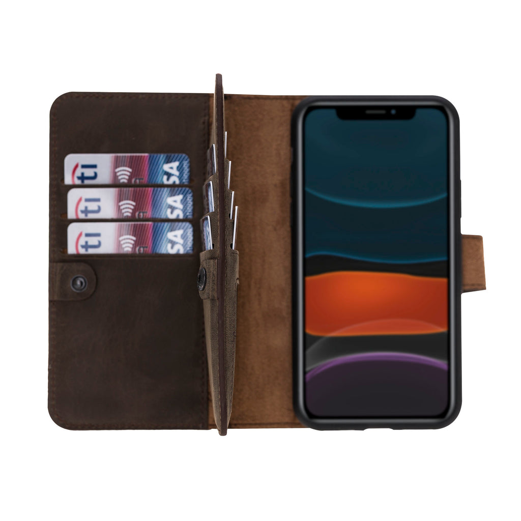 iPhone 11 Pro Mocha Leather Detachable Dual 2-in-1 Wallet Case with Card Holder - Hardiston - 1