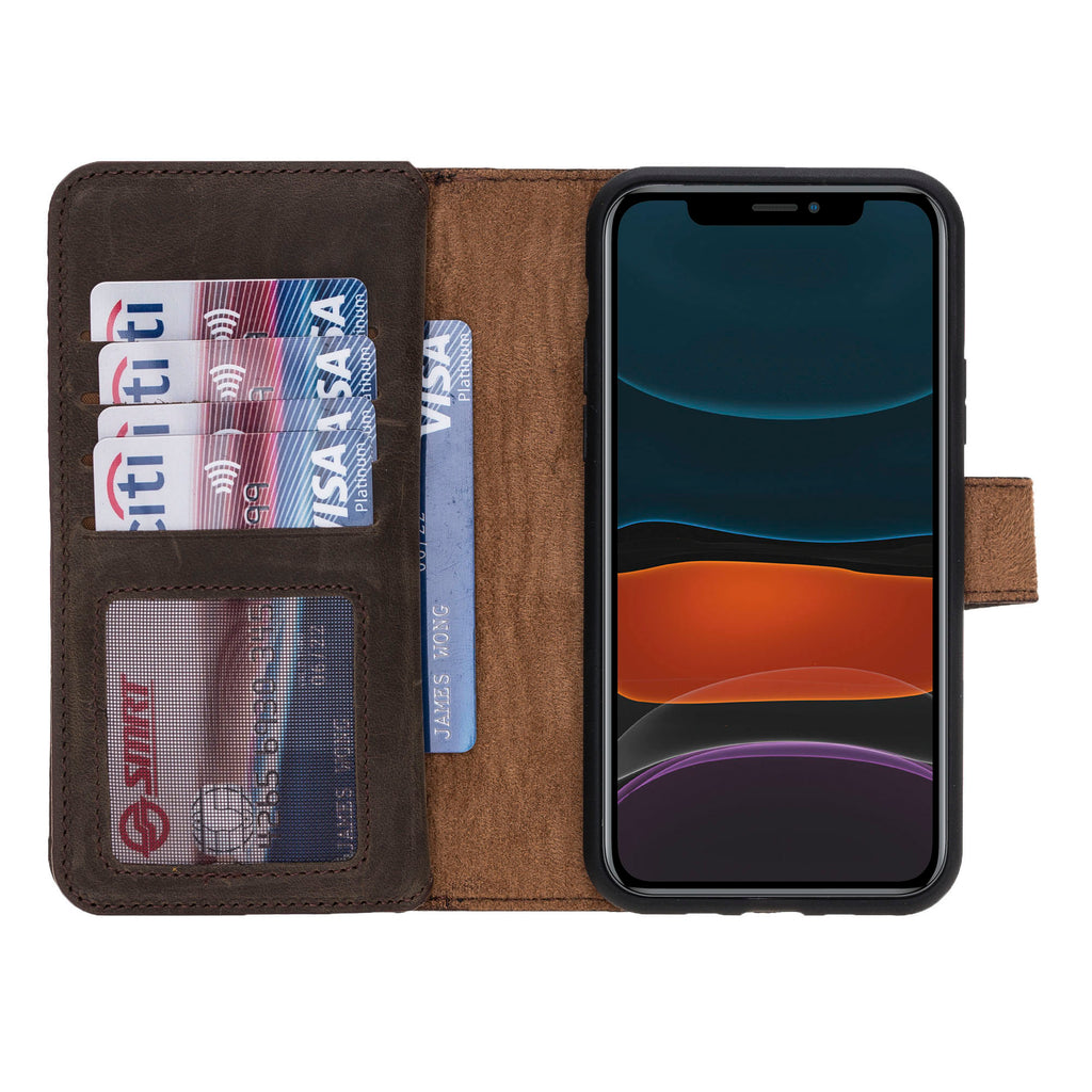 iPhone 11 Pro Mocha Leather Detachable Dual 2-in-1 Wallet Case with Card Holder - Hardiston - 5