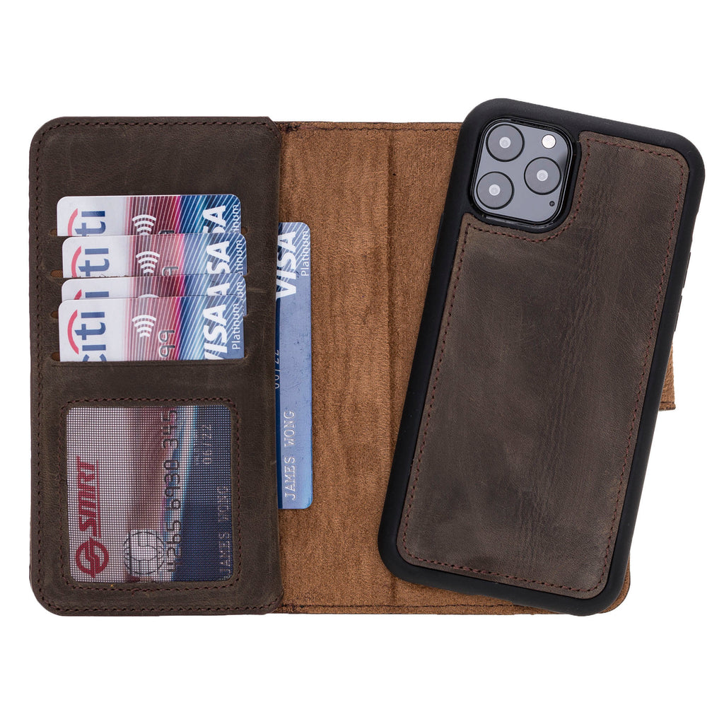 iPhone 11 Pro Mocha Leather Detachable Dual 2-in-1 Wallet Case with Card Holder - Hardiston - 6