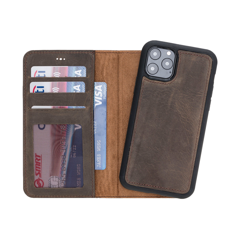 iPhone 11 Pro Mocha Leather Detachable 2-in-1 Wallet Case with Card Holder - Hardiston - 1