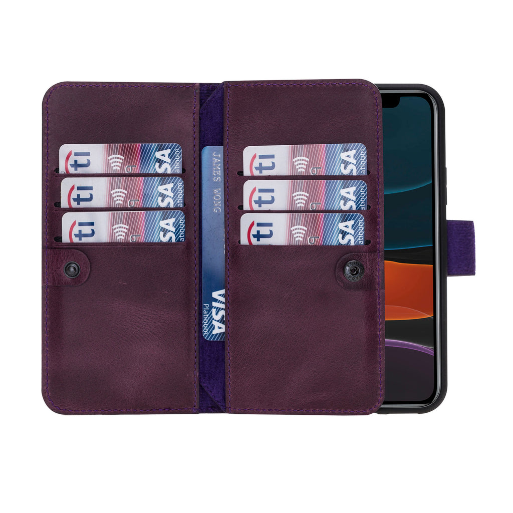 iPhone 11 Pro Purple Leather Detachable Dual 2-in-1 Wallet Case with Card Holder - Hardiston - 2