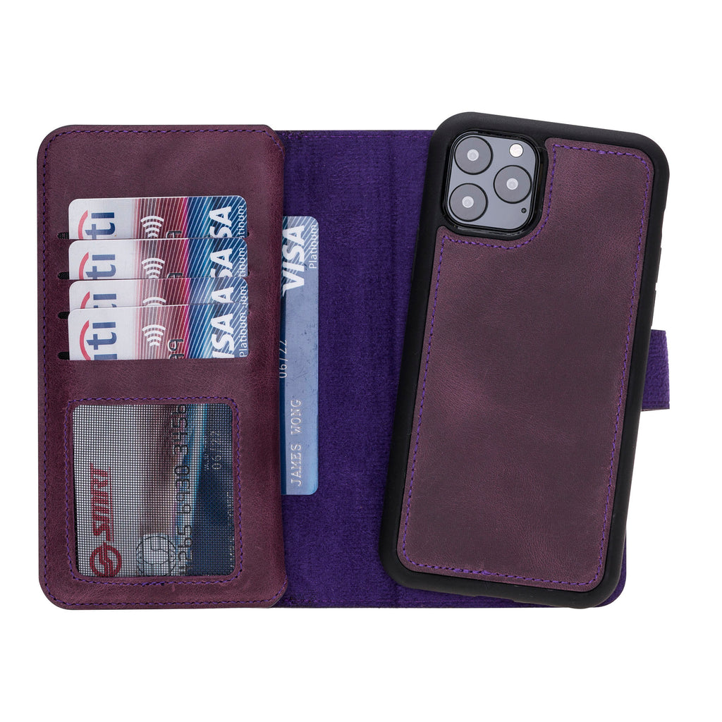 iPhone 11 Pro Purple Leather Detachable Dual 2-in-1 Wallet Case with Card Holder - Hardiston - 5