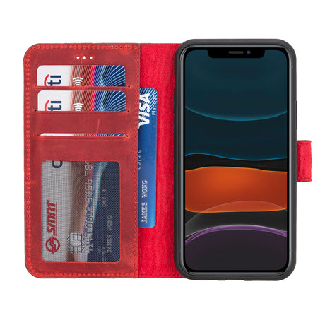 iPhone 11 Pro Red Leather Detachable 2-in-1 Wallet Case with Card Holder - Hardiston - 2