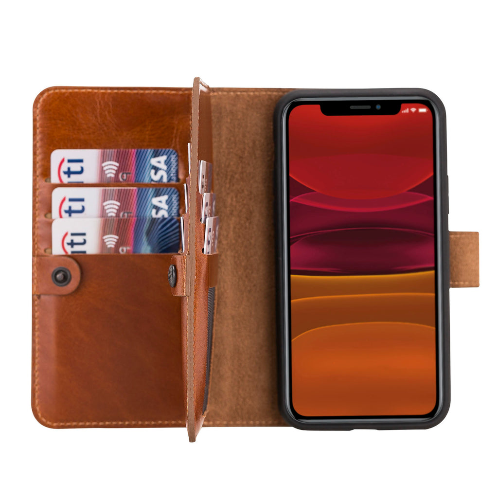 iPhone 11 Pro Russet Leather Detachable Dual 2-in-1 Wallet Case with Card Holder - Hardiston - 1