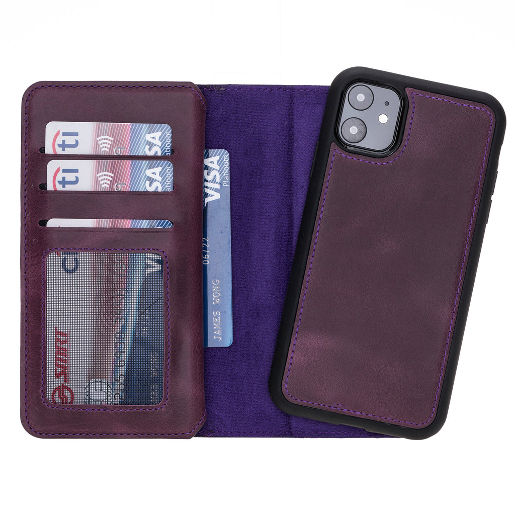 iPhone 11 Purple Leather Detachable Dual 2-in-1 Wallet Case with Card Holder - Hardiston - 3