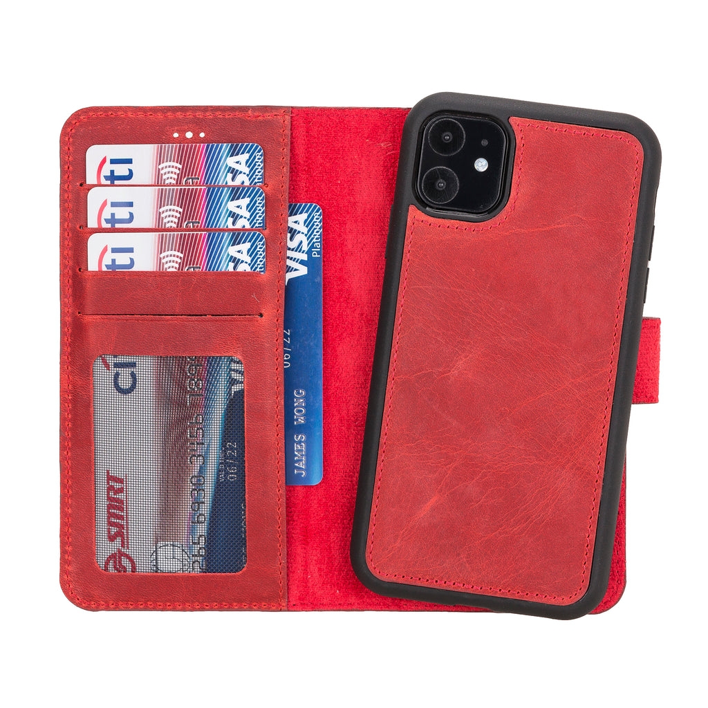 iPhone 11 Red Leather Detachable 2-in-1 Wallet Case with Card Holder - Hardiston - 1