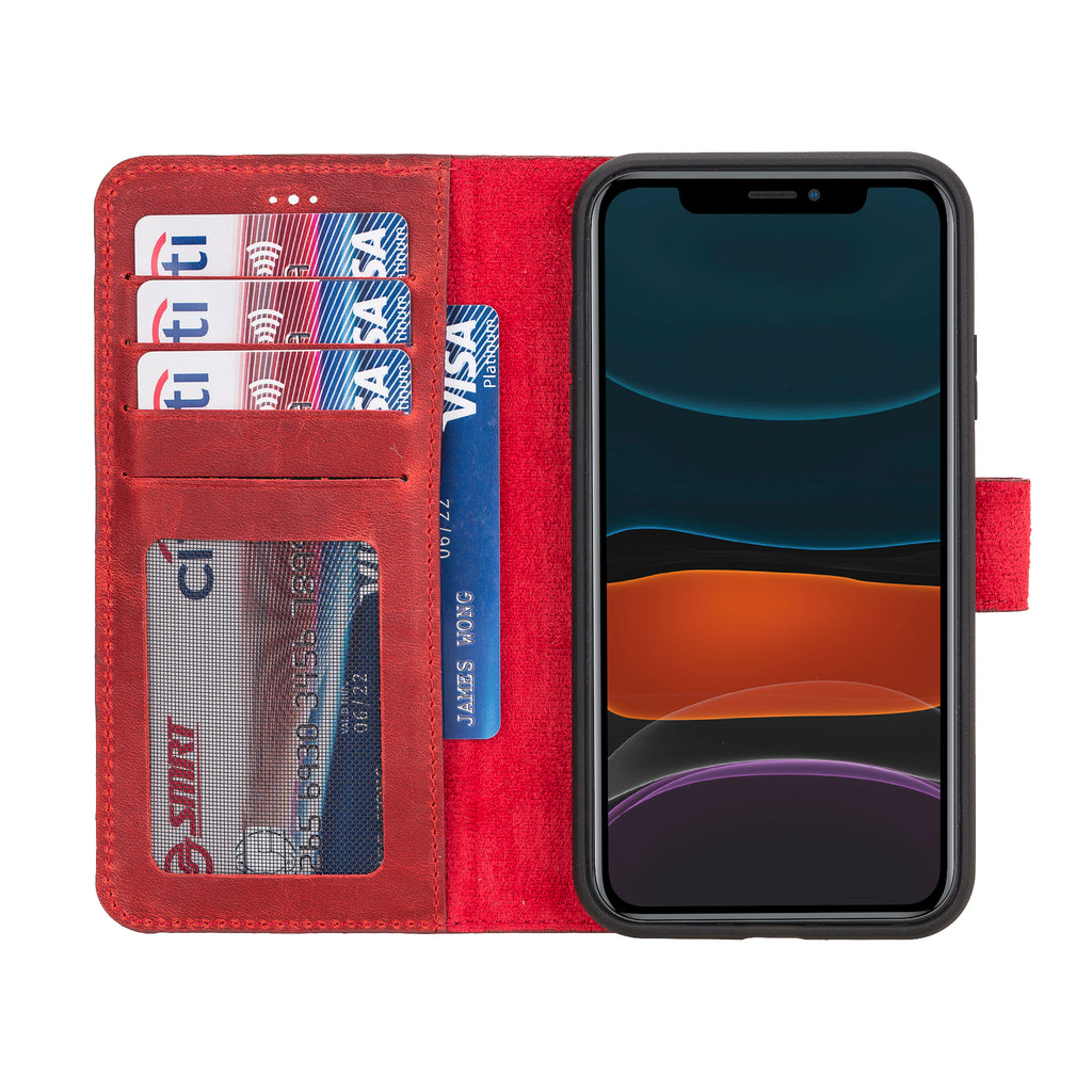 iPhone 11 Red Leather Detachable 2-in-1 Wallet Case with Card Holder - Hardiston - 2