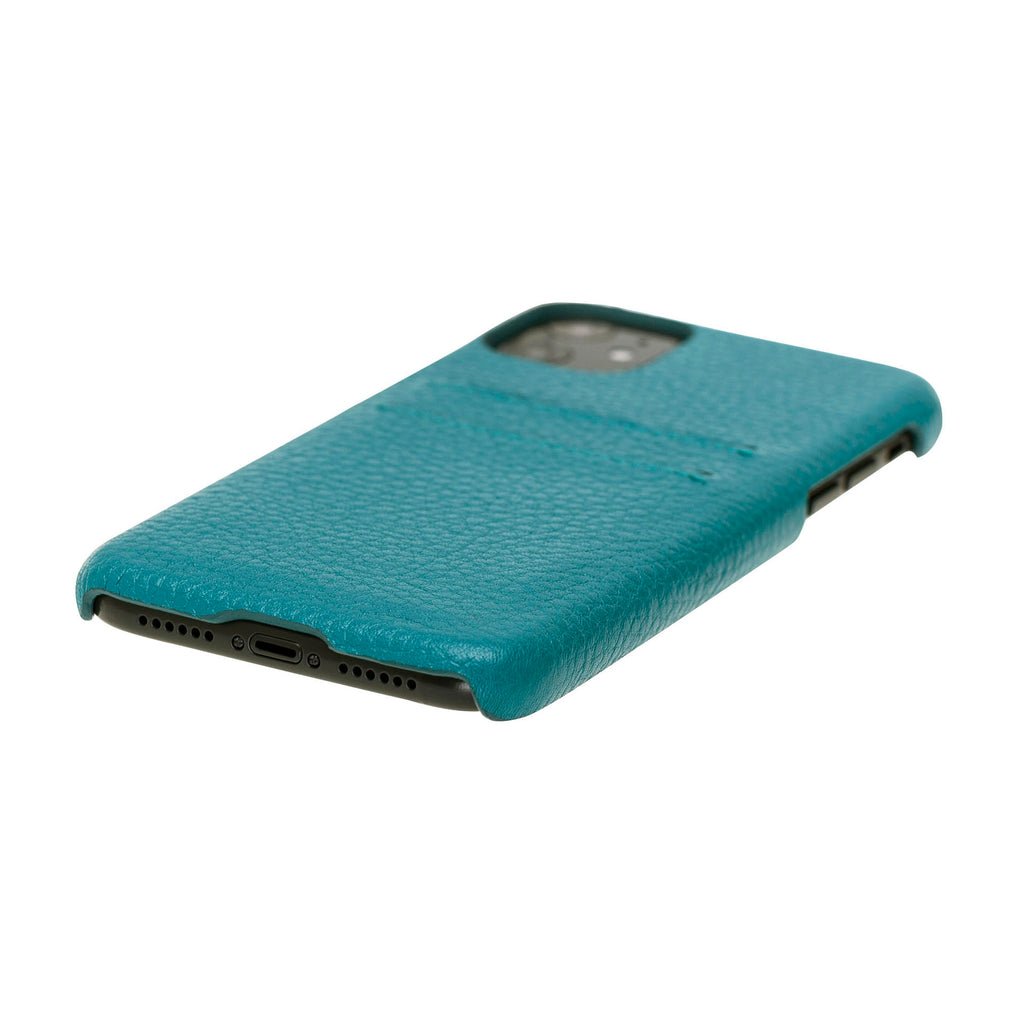 iPhone 11 Turquoise Leather Snap-On Case with Card Holder - Hardiston - 5