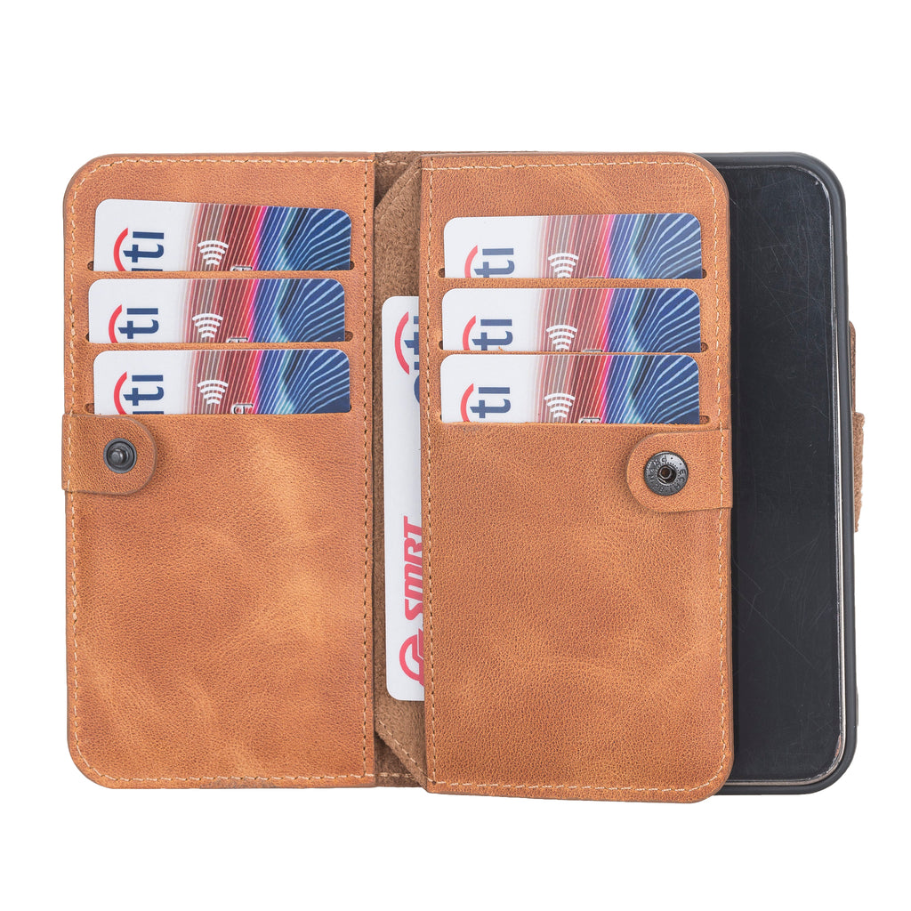 iPhone 12 Amber Leather Detachable Dual 2-in-1 Wallet Case with Card Holder and MagSafe - Hardiston - 3