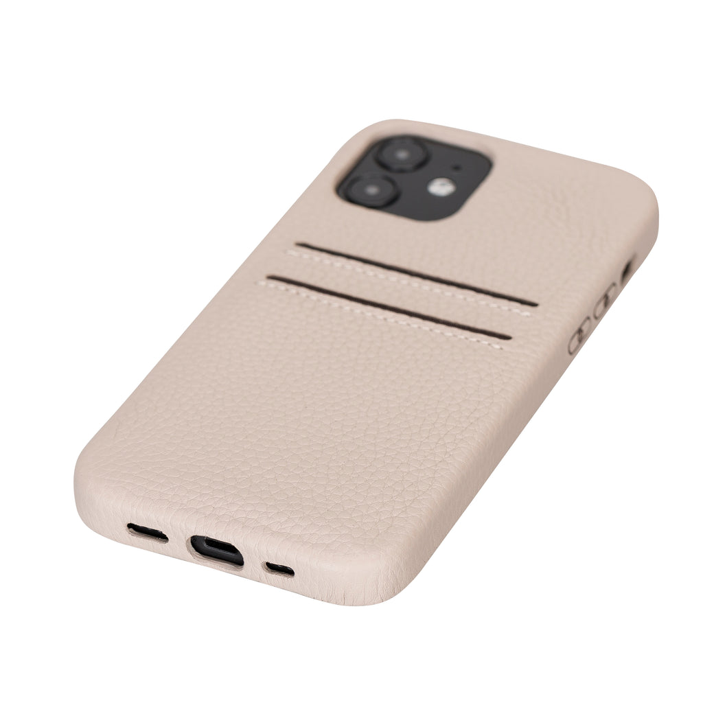 iPhone 12 Beige Leather Snap-On Case with Card Holder - Hardiston - 4
