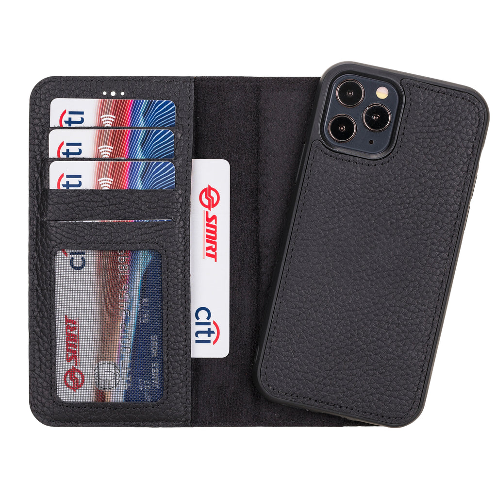 iPhone 12 Black Leather Detachable 2-in-1 Wallet Case with Card Holder and MagSafe - Hardiston - 1