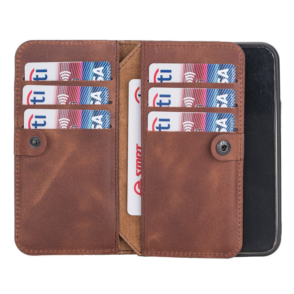 iPhone 12 Brown Leather Detachable Dual 2-in-1 Wallet Case with Card Holder and MagSafe - Hardiston - 3
