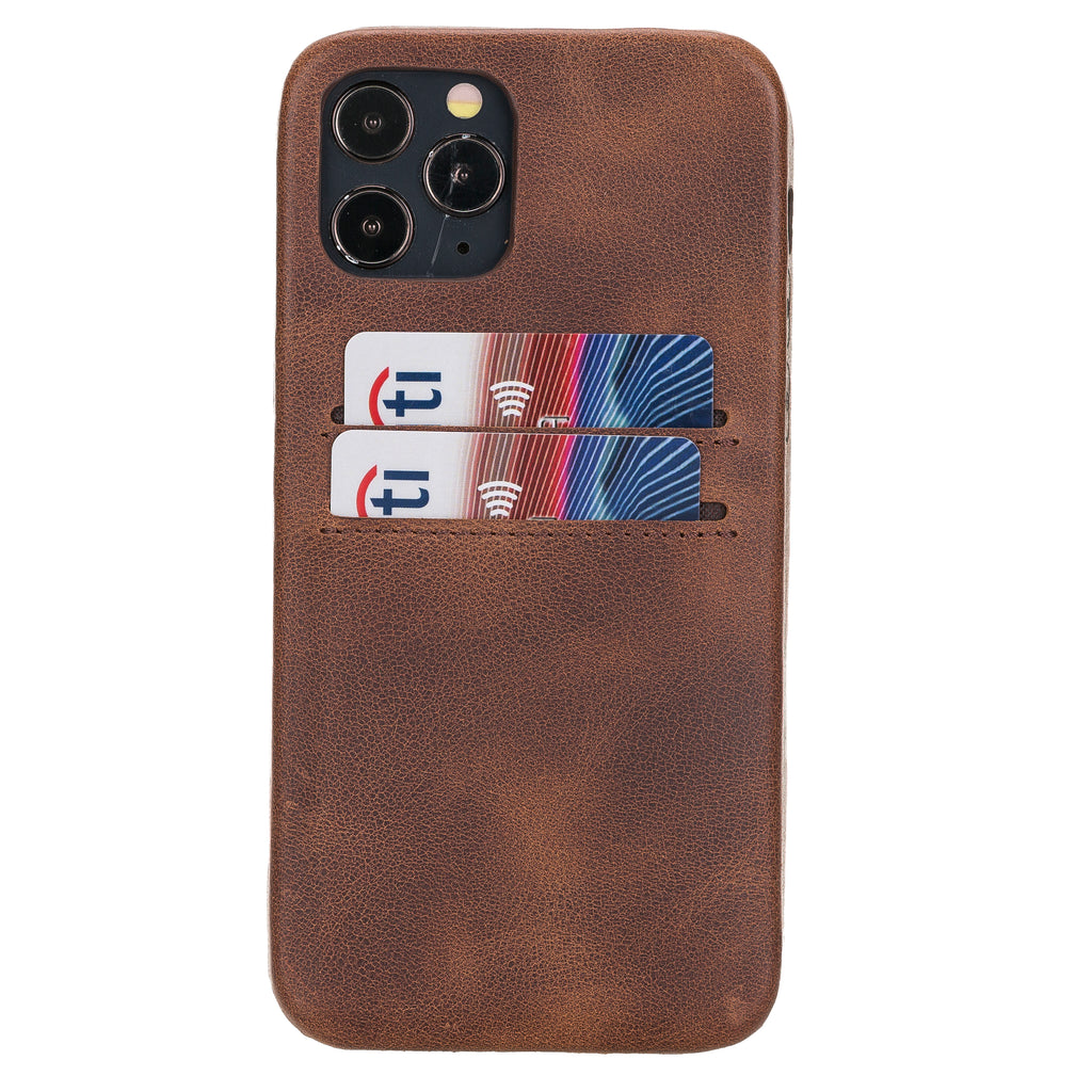 iPhone 12 Brown Leather Snap-On Case with Card Holder - Hardiston - 1