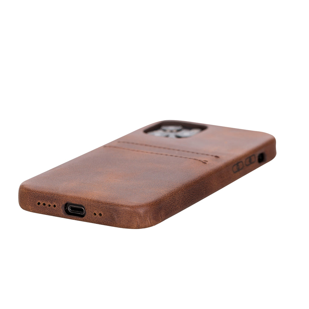 iPhone 12 Brown Leather Snap-On Case with Card Holder - Hardiston - 4
