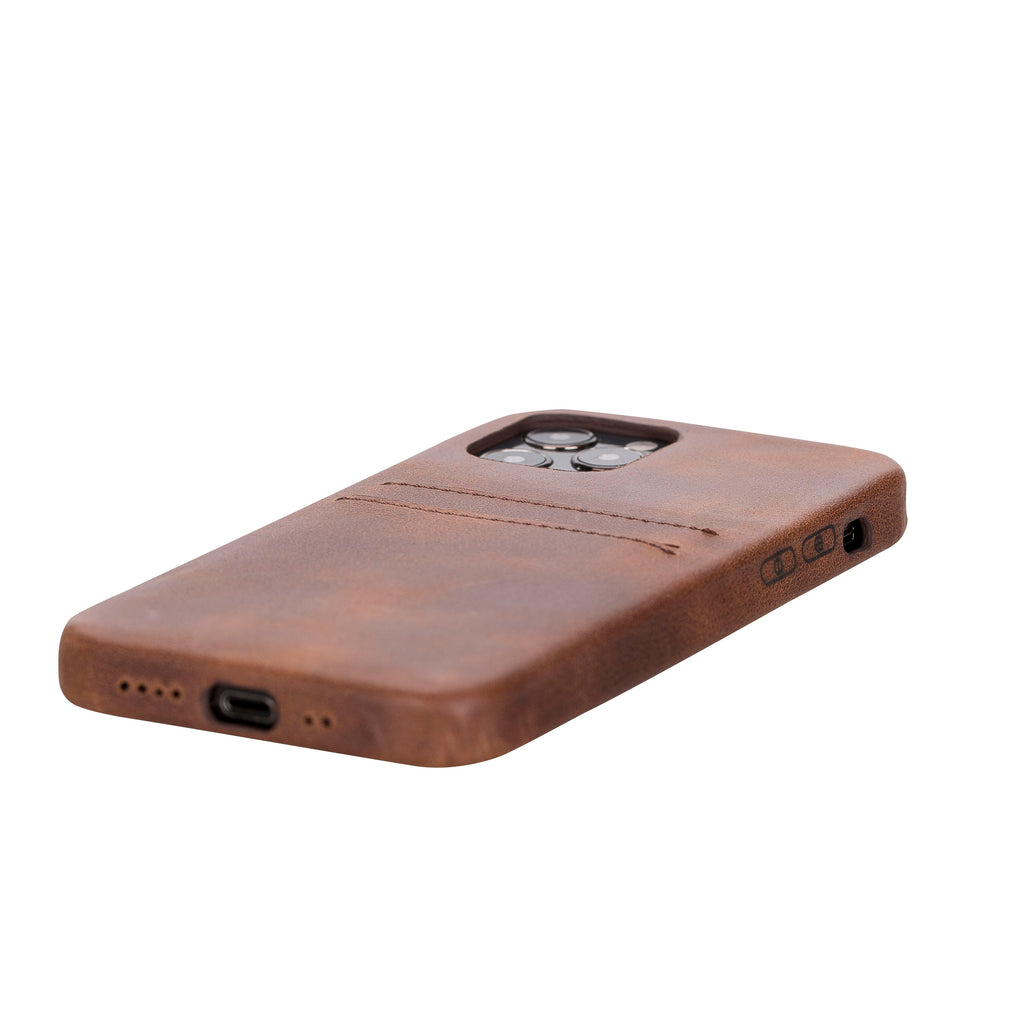 iPhone 12 Brown Leather Snap-On Case with Card Holder - Hardiston - 5