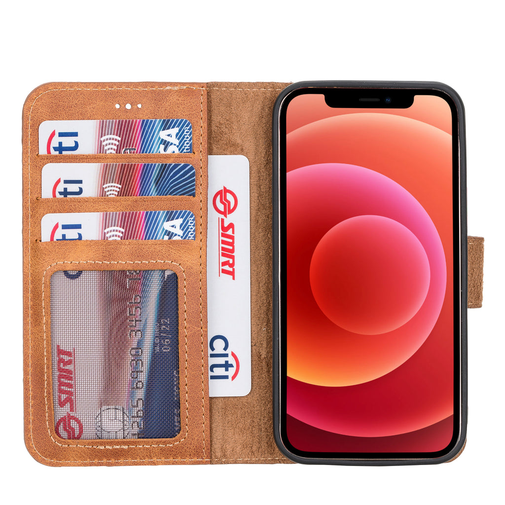 iPhone 12 Mini Amber Leather Detachable 2-in-1 Wallet Case with Card Holder and MagSafe - Hardiston - 2
