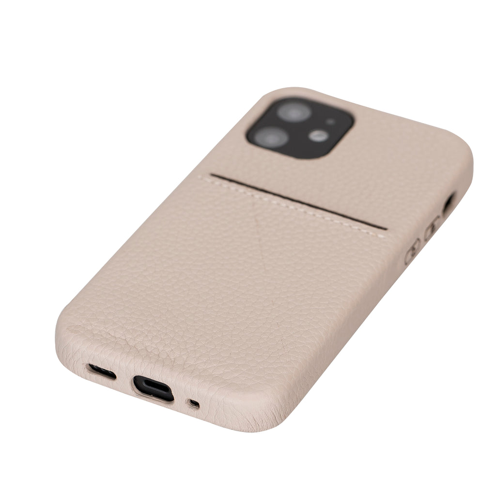 iPhone 12 Mini Beige Leather Snap-On Case with Card Holder - Hardiston - 4