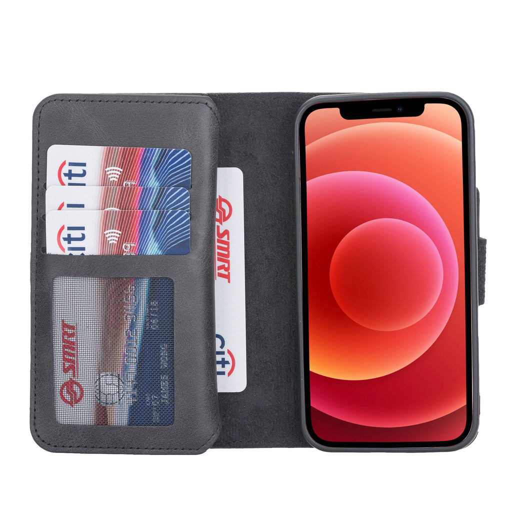Text: iPhone 12 Mini Black Leather Detachable Dual 2-in-1 Wallet Case with Card Holder and MagSafe - Hardiston - 2