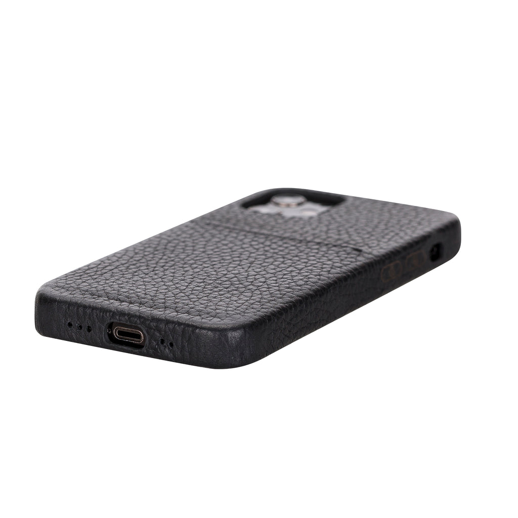 iPhone 12 Mini Black Leather Snap-On Case with Card Holder - Hardiston - 4