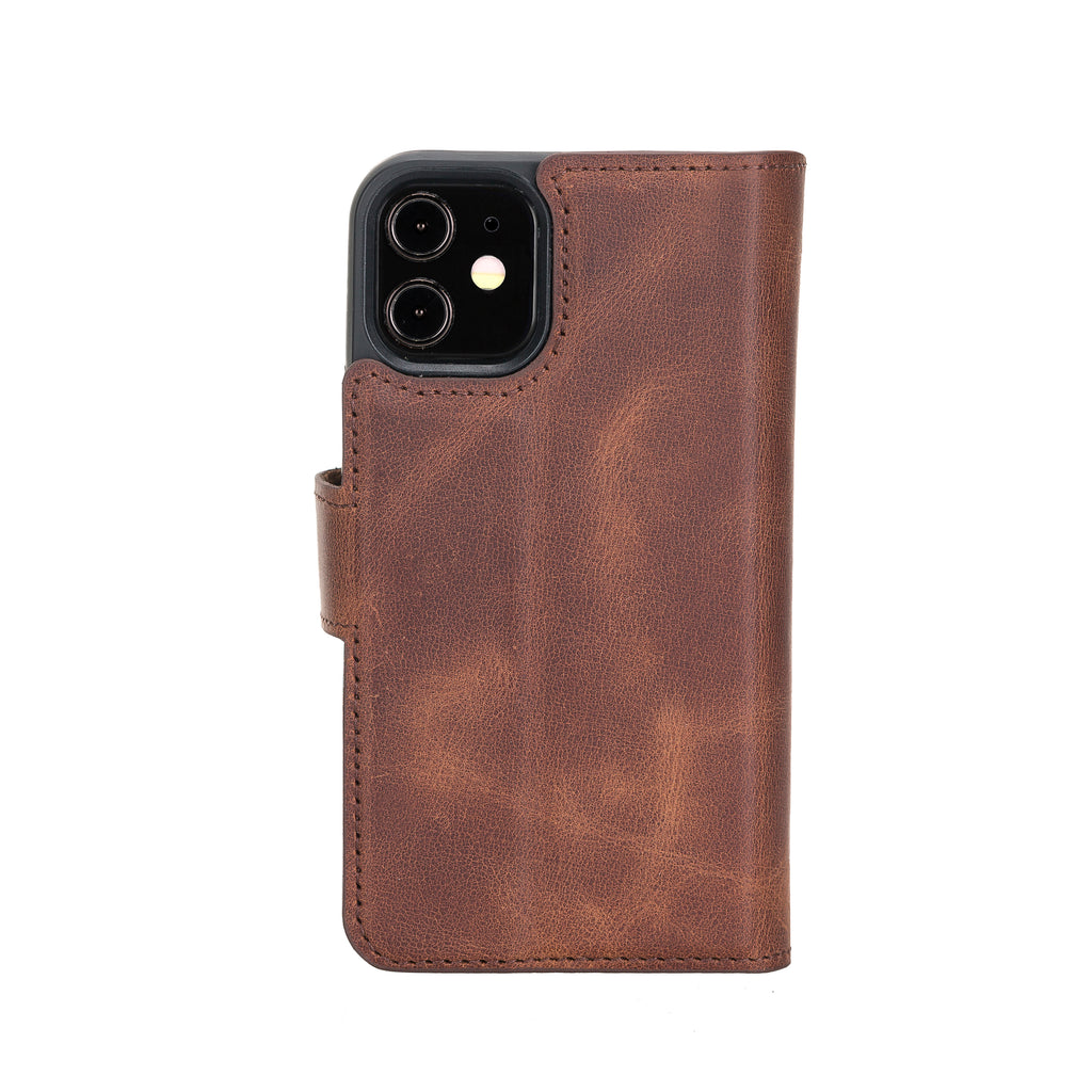 Text: iPhone 12 Mini Brown Leather Detachable Dual 2-in-1 Wallet Case with Card Holder and MagSafe - Hardiston - 5