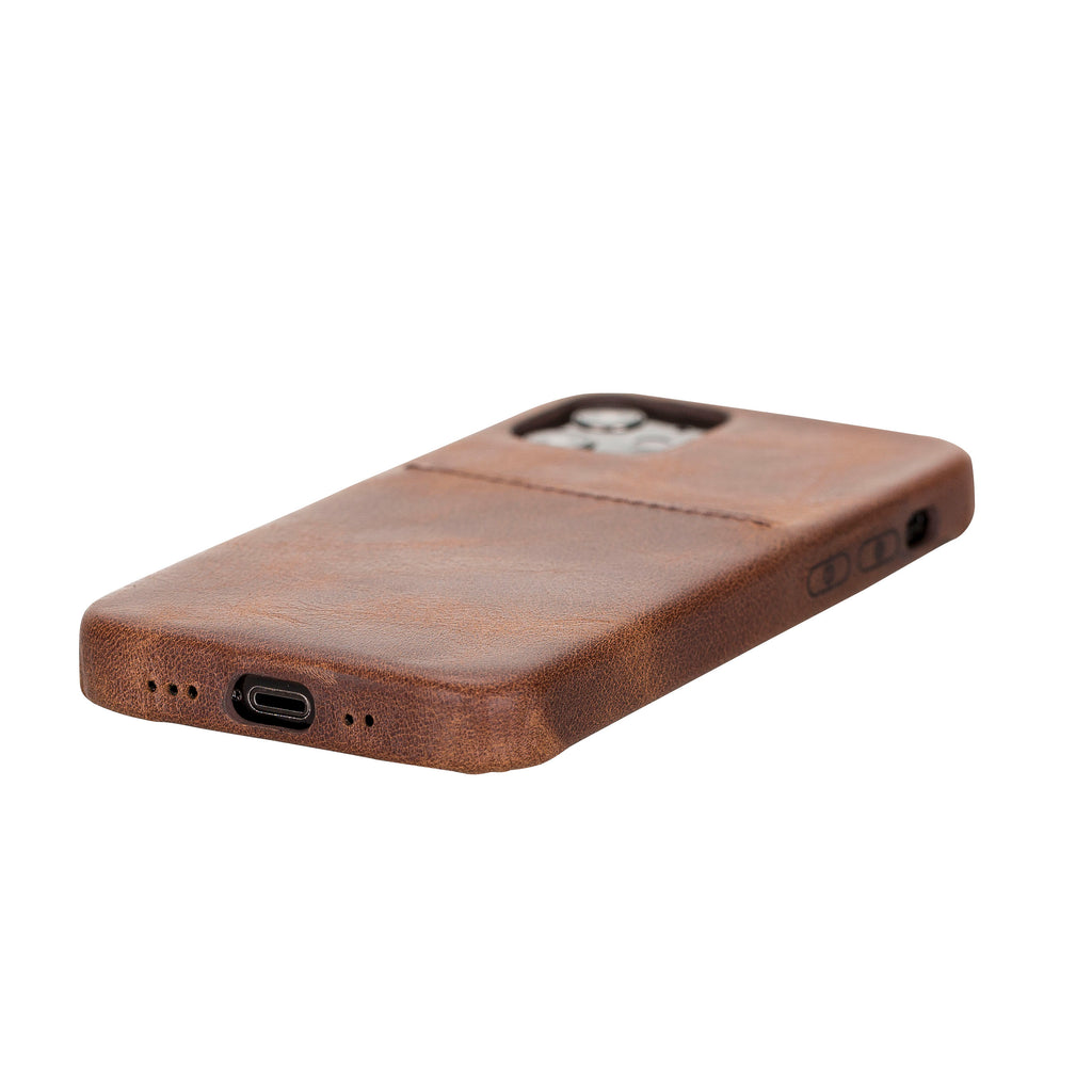 iPhone 12 Mini Brown Leather Snap-On Case with Card Holder - Hardiston - 4