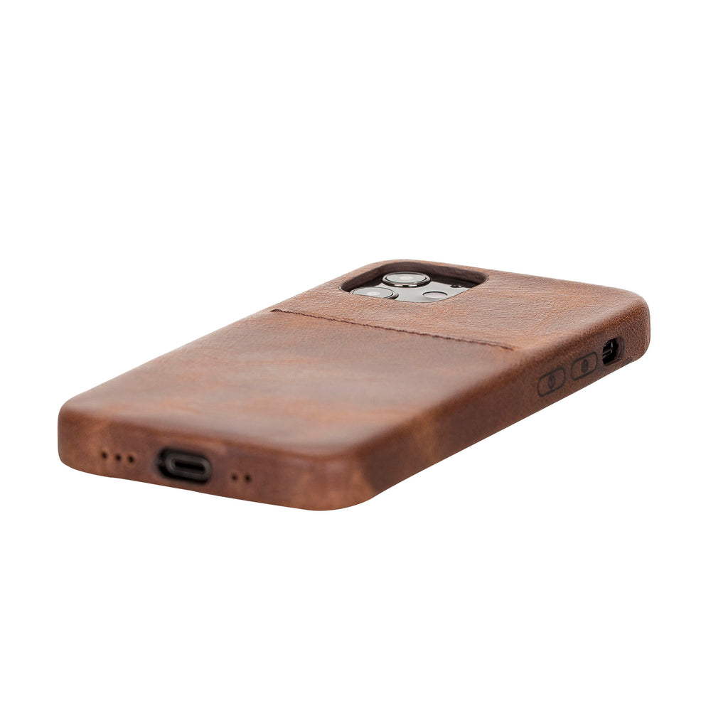 iPhone 12 Mini Brown Leather Snap-On Case with Card Holder - Hardiston - 5