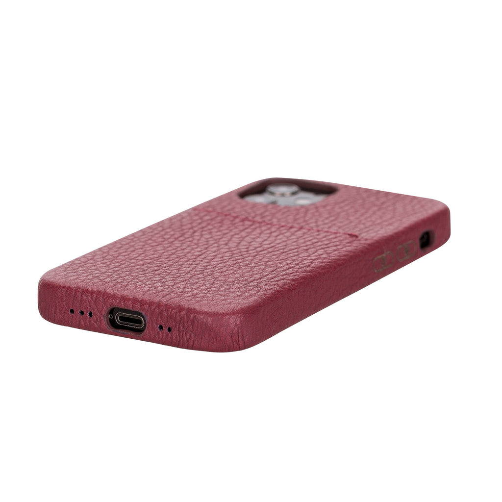 iPhone 12 Mini Burgundy Leather Snap-On Case with Card Holder - Hardiston - 4