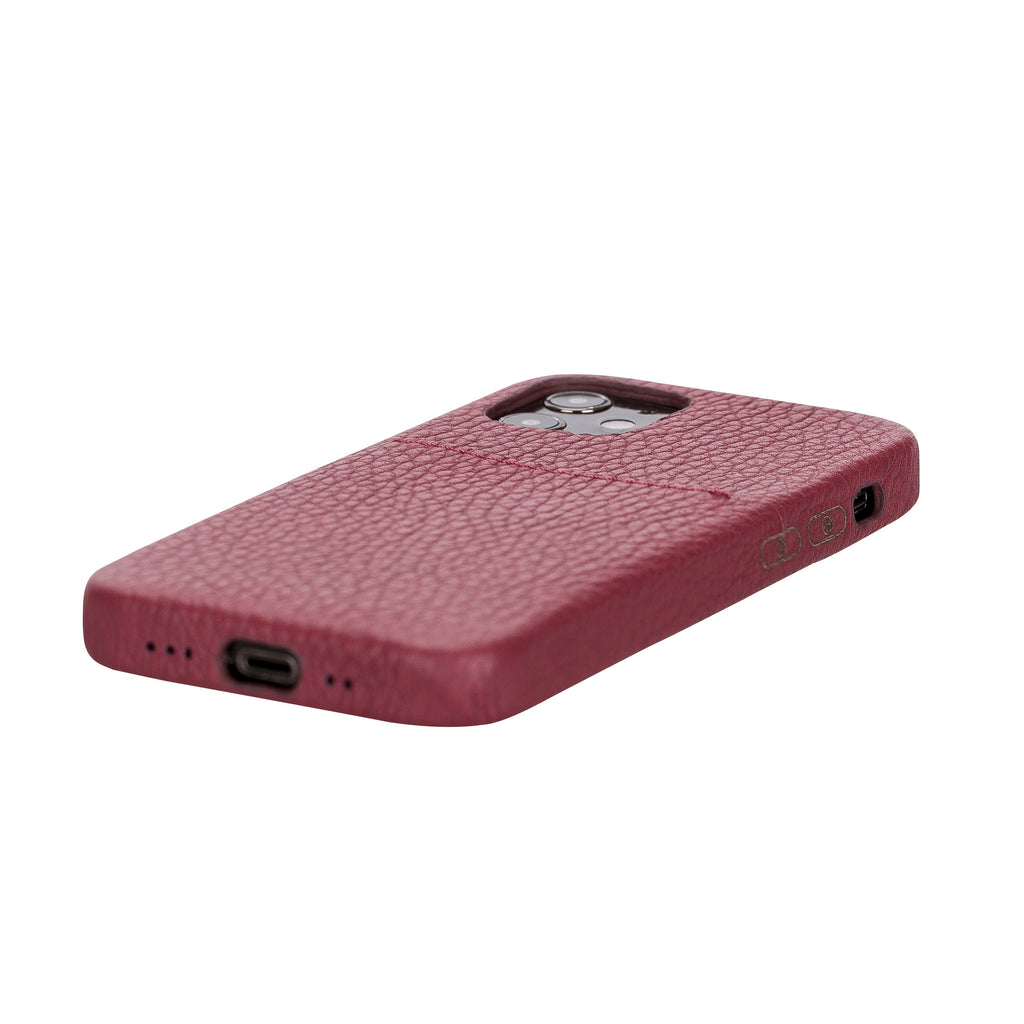 iPhone 12 Mini Burgundy Leather Snap-On Case with Card Holder - Hardiston - 5