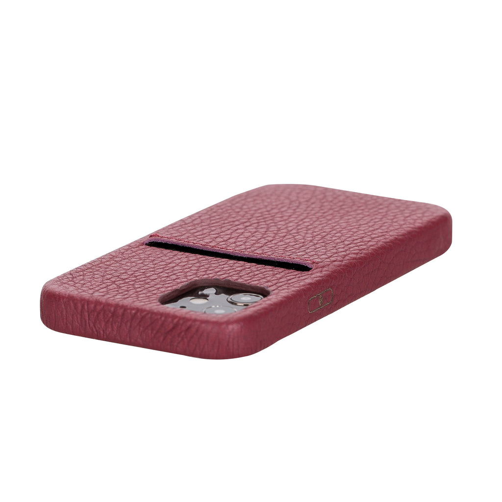 iPhone 12 Mini Burgundy Leather Snap-On Case with Card Holder - Hardiston - 6