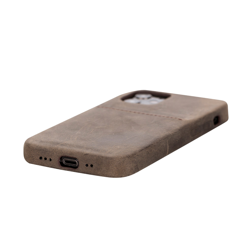 iPhone 12 Mini Mocha Leather Snap-On Case with Card Holder - Hardiston - 4