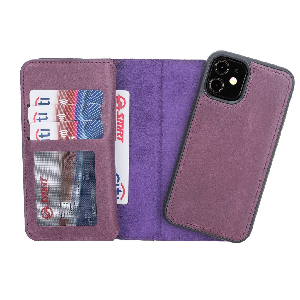 Text: iPhone 12 Mini Purple Leather Detachable Dual 2-in-1 Wallet Case with Card Holder and MagSafe - Hardiston - 4