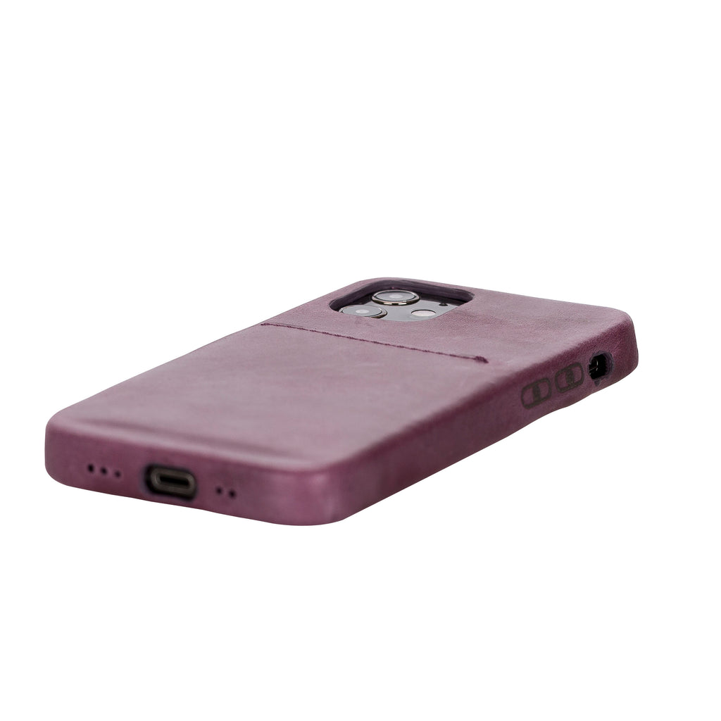iPhone 12 Mini Purple Leather Snap-On Case with Card Holder - Hardiston - 5