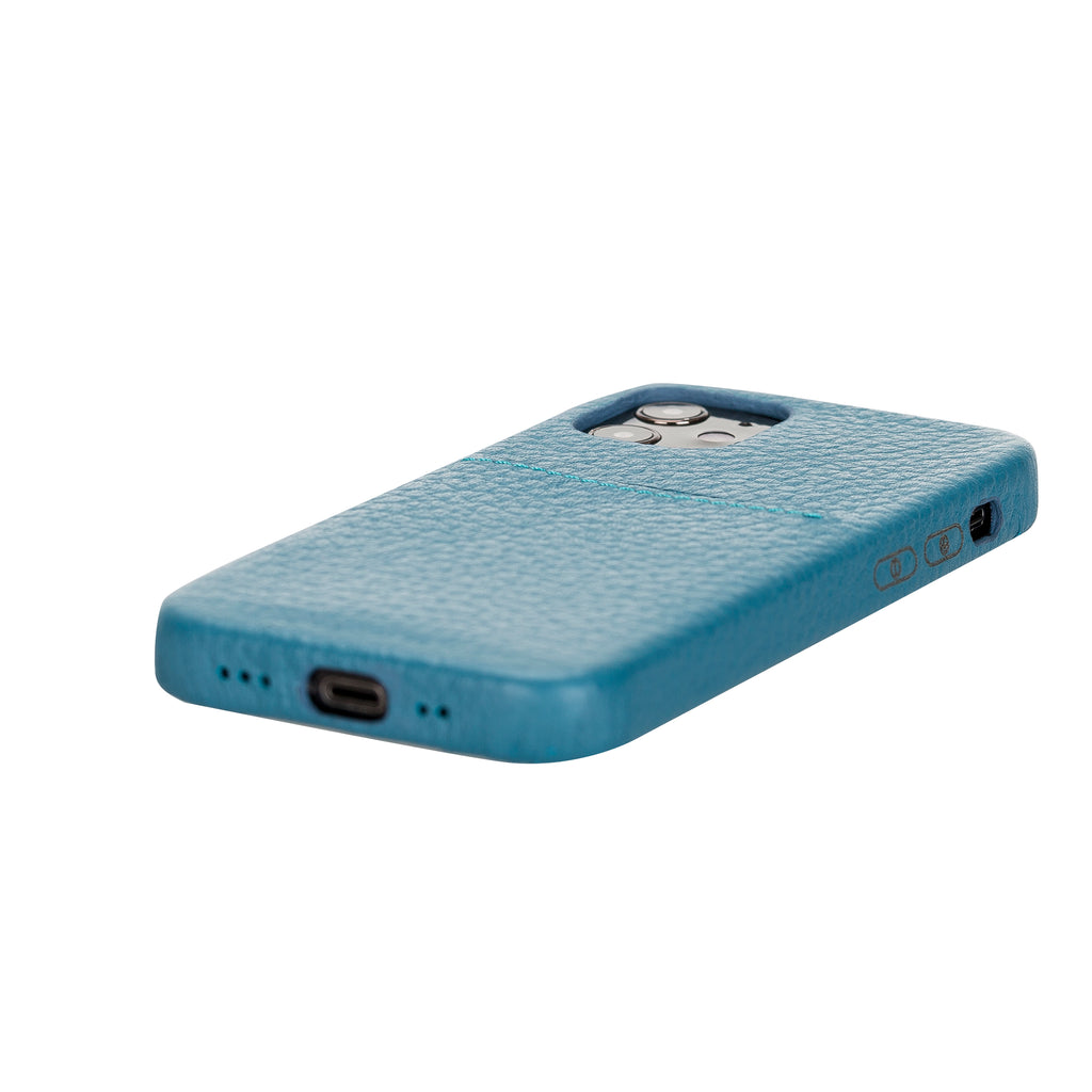 iPhone 12 Mini Turquoise Leather Snap-On Case with Card Holder - Hardiston - 5