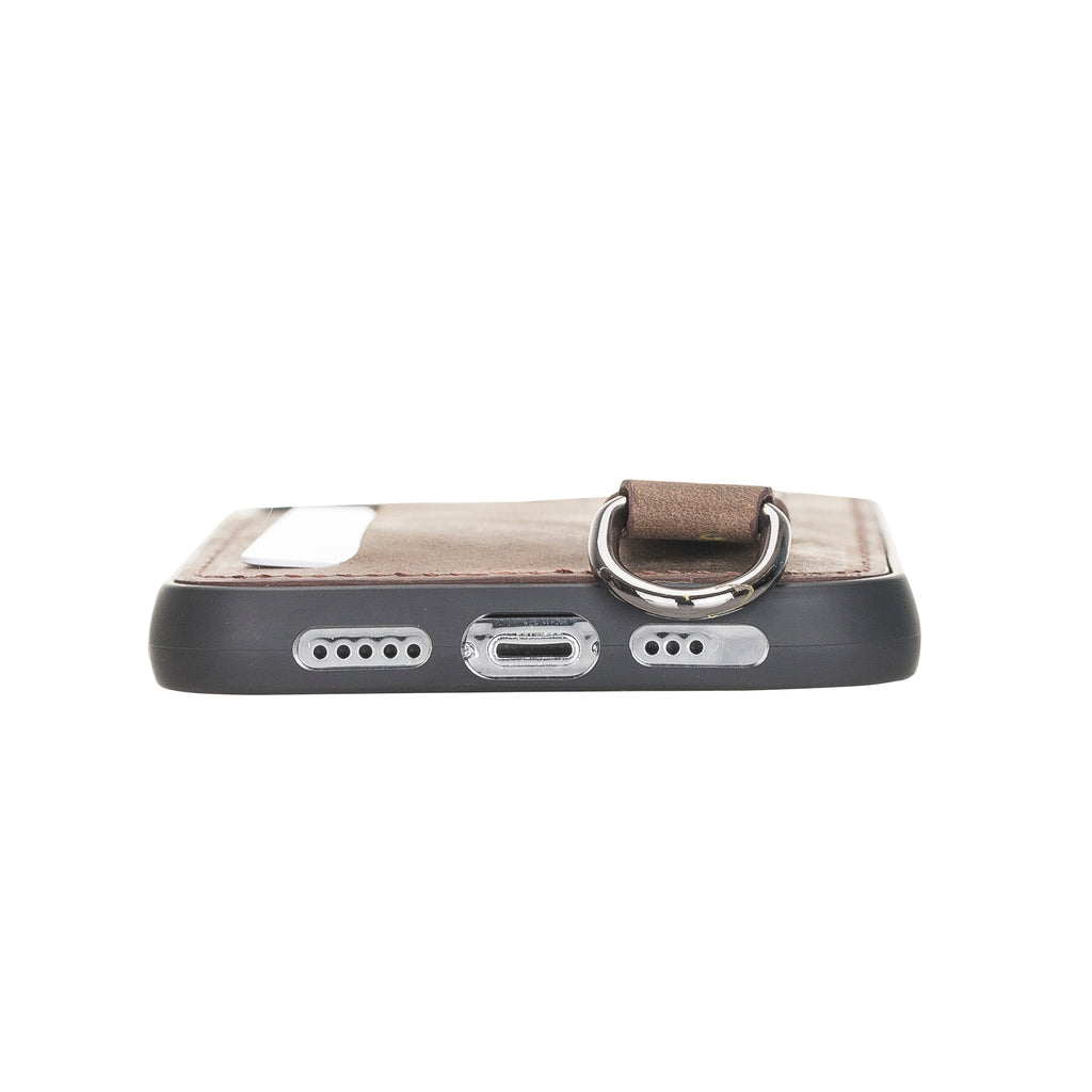 iPhone 12 Mocha Leather Snap On Card Holder Case with Back Strap - Hardiston - 6