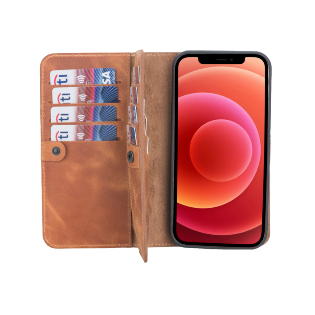 iPhone 12 Pro Amber Leather Detachable Dual 2-in-1 Wallet Case with Card Holder and MagSafe - Hardiston - 1