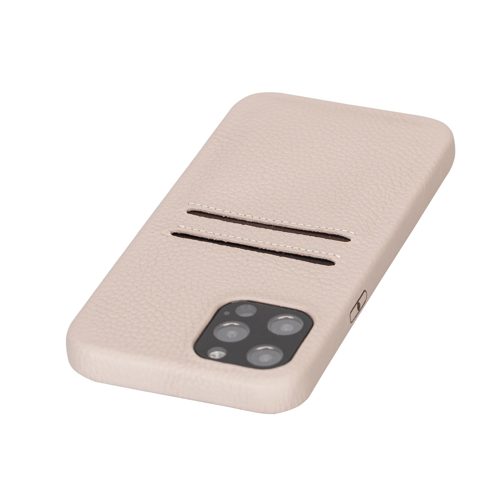 iPhone 12 Pro Beige Leather Snap-On Case with Card Holder - Hardiston - 5