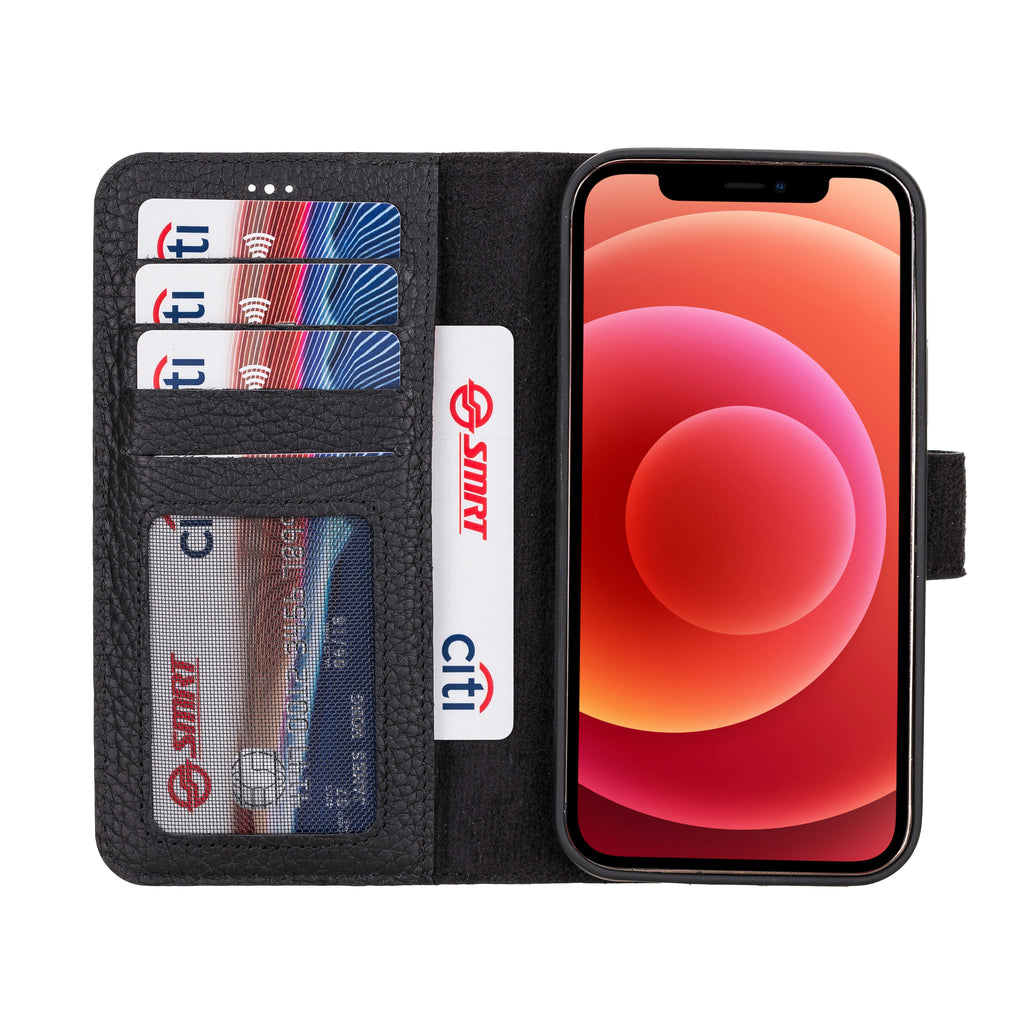 iPhone 12 Pro Black Leather Detachable 2-in-1 Wallet Case with Card Holder and MagSafe - Hardiston - 2