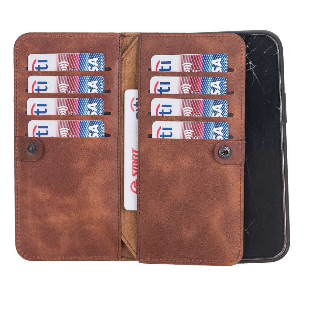 iPhone 12 Pro Brown Leather Detachable Dual 2-in-1 Wallet Case with Card Holder and MagSafe - Hardiston - 3