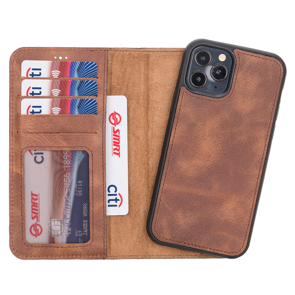 iPhone 12 Pro Brown Leather Detachable 2-in-1 Wallet Case with Card Holder and MagSafe - Hardiston - 1