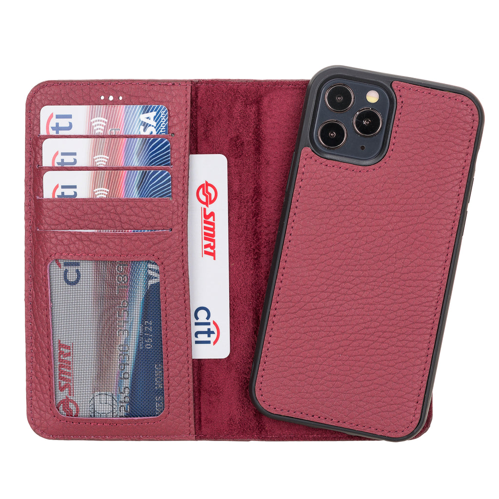 iPhone 12 Pro Burgundy Leather Detachable 2-in-1 Wallet Case with Card Holder and MagSafe - Hardiston - 1