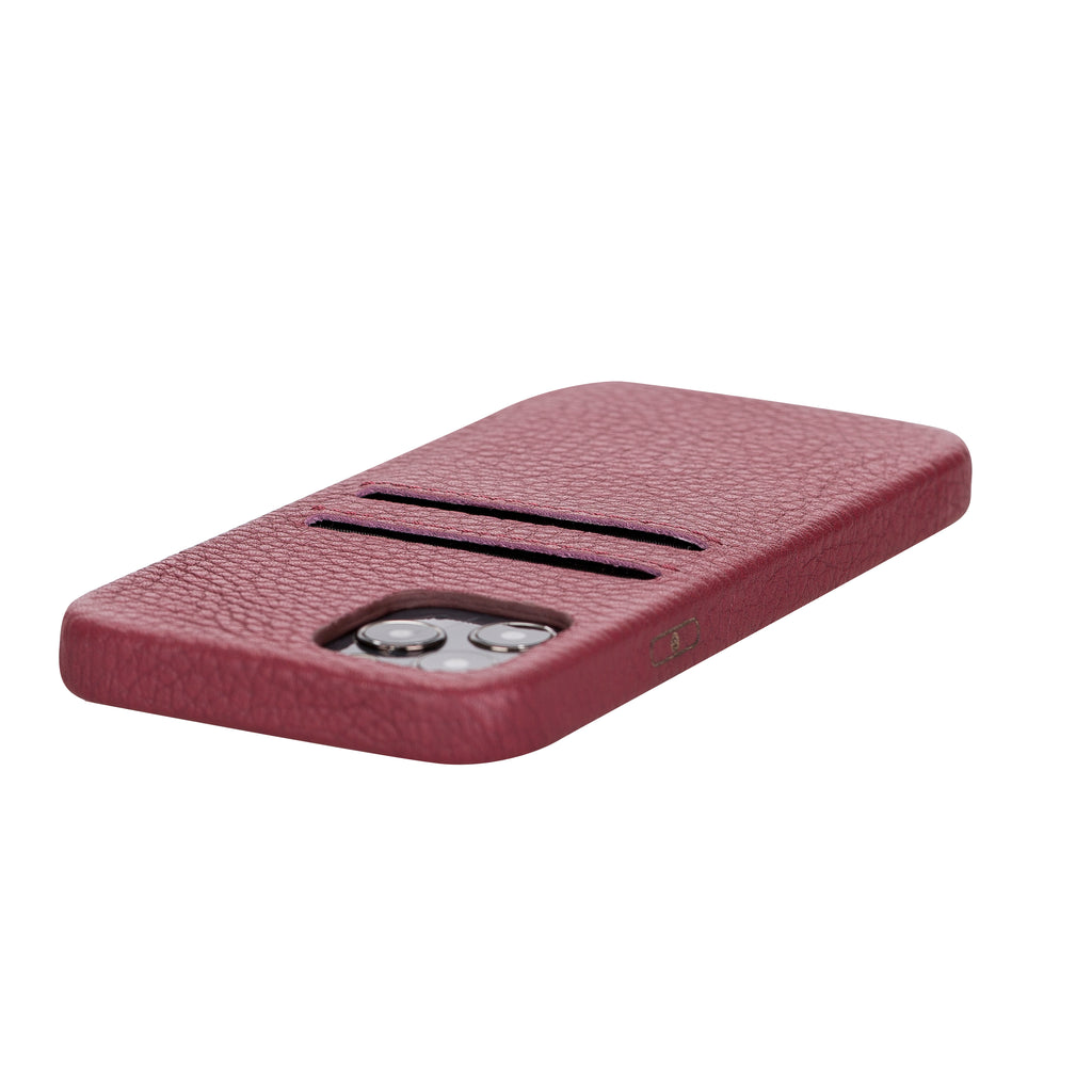 iPhone 12 Pro Burgundy Leather Snap-On Case with Card Holder - Hardiston - 6