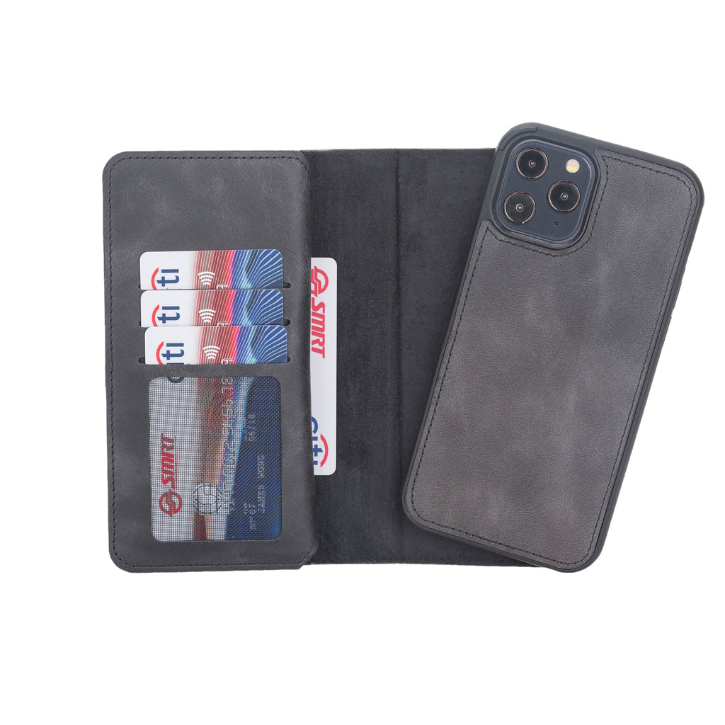 iPhone 12 Pro Max Black Leather Detachable Dual 2-in-1 Wallet Case with Card Holder and MagSafe - Hardiston - 4