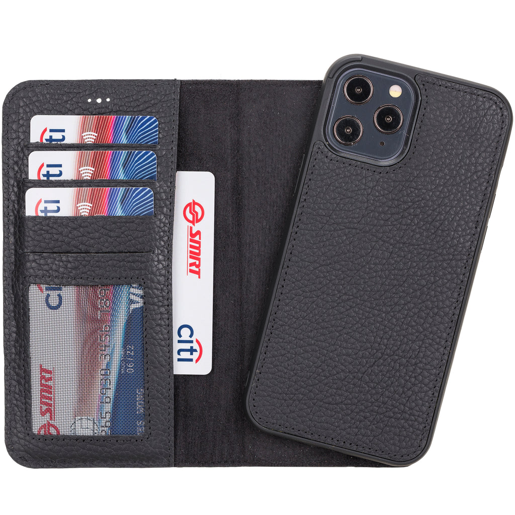 iPhone 12 Pro Max Black Leather Detachable 2-in-1 Wallet Case with Card Holder and MagSafe - Hardiston - 1