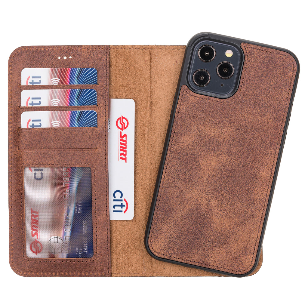 iPhone 12 Pro Max Brown Leather Detachable 2-in-1 Wallet Case with Card Holder and MagSafe - Hardiston - 1