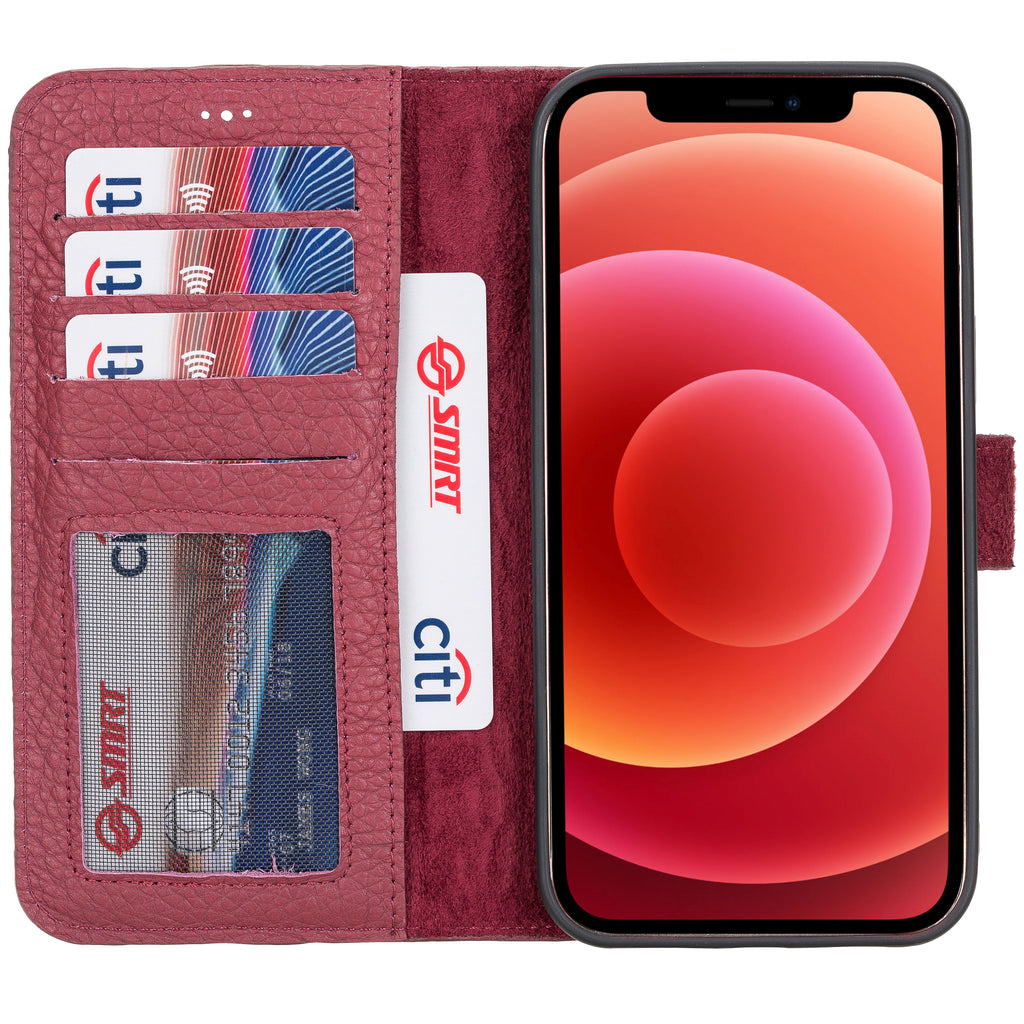 iPhone 12 Pro Max Burgundy Leather Detachable 2-in-1 Wallet Case with Card Holder and MagSafe - Hardiston - 2