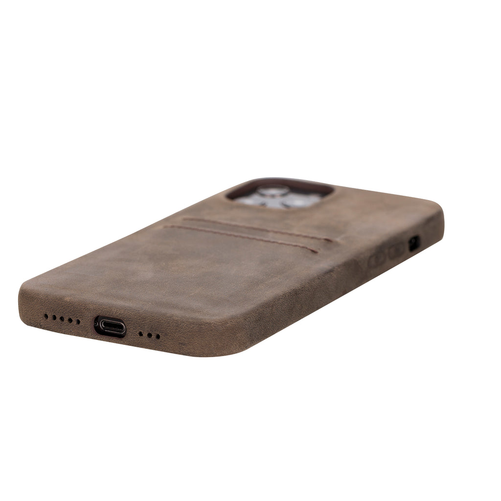 iPhone 12 Pro Max Mocha Leather Snap-On Case with Card Holder - Hardiston - 4