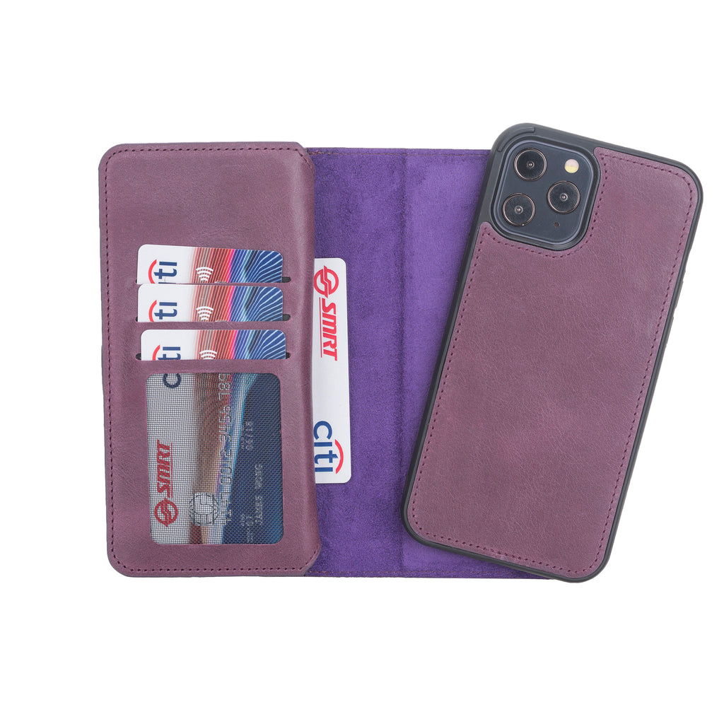 iPhone 12 Pro Max Purple Leather Detachable Dual 2-in-1 Wallet Case with Card Holder and MagSafe - Hardiston - 4
