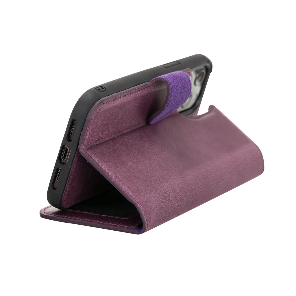 iPhone 12 Pro Max Purple Leather Detachable 2-in-1 Wallet Case with Card Holder and MagSafe - Hardiston - 7