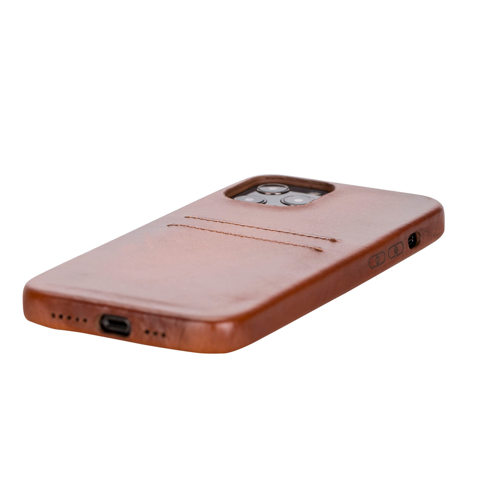 iPhone 12 Pro Max Russet Leather Snap-On Case with Card Holder - Hardiston - 5